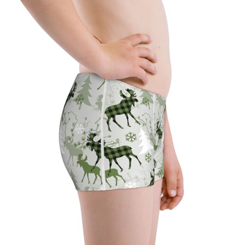 Boys' Cotton Boxer Brief Soft Underwear-Green Plaid Moose Tree2