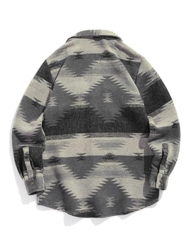 ZAFUL Mens Aztec Print Button Up Lapel Tribal Shirt Flannel Shirts Shacket Tribal Geometric Ethnic Jacket Shirt2