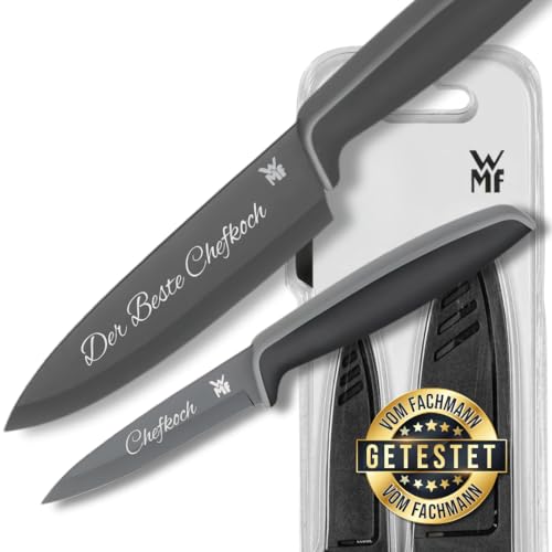 bayesen 2-teiliges Messerset von WMF mit Wunschgravur - Küchenmesser mit Schutzhülle & Wunschgravur - Edelstahl, Ergonomisch, Spülmaschinenfest - Personalisierte Geschenkidee - Schwarz