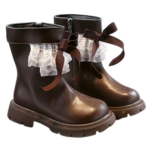 Generisch Botas para niños Niñas Botas largas de caña larga con perla y flor Botas de niña Punta redonda Botas de cuero Suela gruesa suave Botas de lana Calor Botas altas de invierno Botas para niños