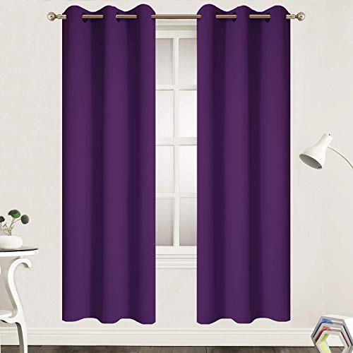 Yakamok Blackout Curtains Room Darkening Thermal Insulated Grommet top Window Curtains for Living Room, 38 x 72 Inch, Purple, Set of 2