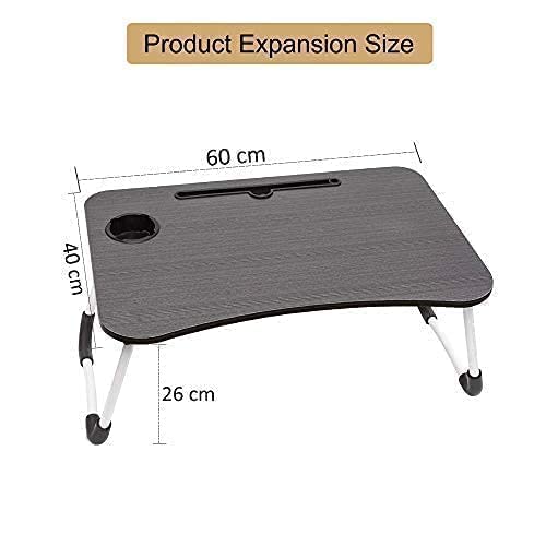 VLikeze Laptop Bed Table, Aitmexcn Foldable Portable Lap Standing Desk with Cup Slot, Notebook Stand Breakfast Bed Tray Book Holder for Sofa, Bed, Terrace, Balcony, Garden - Blake (Black-A)