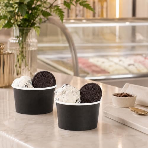 Image of Coppetta 5-Ounce Dessert Cups, 50 Disposable Ice Cream Cups - Lids Sold Separately, Sturdy, Black Paper Frozen Yogurt Bowls, For Hot And Cold Foods, Perfect For Gelato Or Mousse - Restaurantware