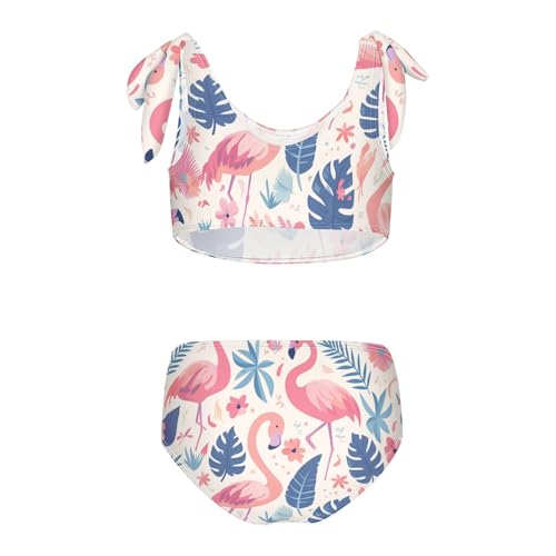 KLL Foliage Pink Flamingos Girls' 2 Piece Bikini Sets Beach Swimsuits Swimming Suits Cute Shoulder Strap2