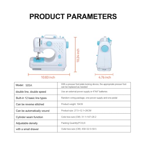 Mini Sewing Machine for Beginner,Sewing Machine Portable mini Electric Sewing Machine for beginners 12 Built-in Stitches 2 Speed with Foot Pedal,Light, Storage Drawer (Blue)