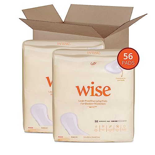 Wisewear Incontinence, Bladder Control & Postpartum Pads For Women, Moderate Absorbency, Regular Length, 56 Counts (2 Pack Of 28) #TOP4