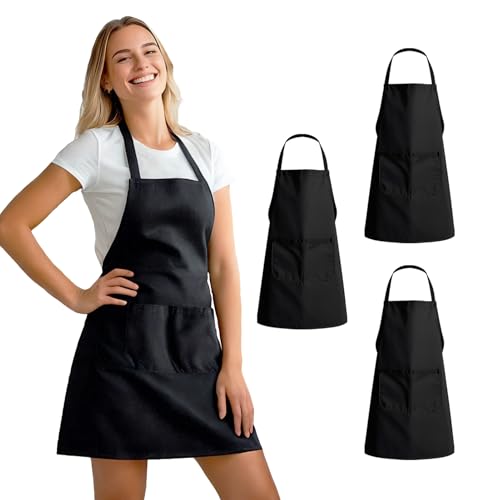 3 Pack Kitchen Cooking Aprons with 2 pockets, Aprons for Women/Ma...
