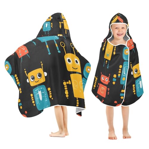 Image of Dark Background Robot Hooded Beach Towel for Kids, Kids Bath Hooded Towels for Boys Girls, Super Soft Absorbent Bathrobe with Hood for Swin Pool 50 inchx23.5 inch