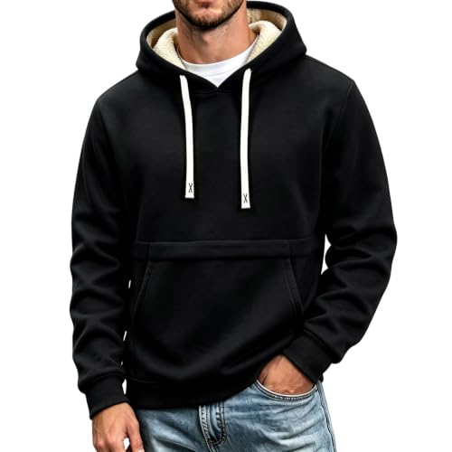 Mens Sherpa Lined Hoodie Sweatshirt Winter Warm Long Sleeve Fleece Pullover - image 1