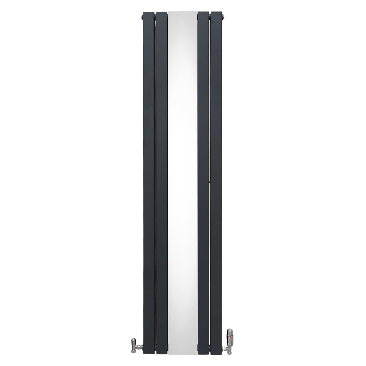 Radiador Plano con Espejo y Válvulas Cromadas TVR | 1800 mm x 425 mm | Gris Antracita | Doble Columna | Acero al Carbono | Kit Fijación con Soportes y Cepillo de Limpieza GRATIS | Garantía 15 años