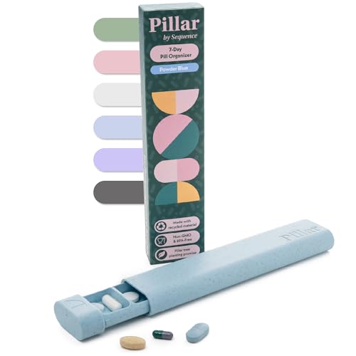 Image of Pillar - 7-Day Pill Organizer | Weekly Medicine Pill Container Travel Box - Aesthetic Medication Holder - Stylish Travel Pill Case - Cute Small Medication Organizer 7 Day for Women (Powder Blue)