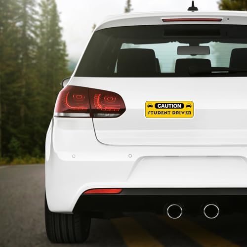 Image of Student Driver Sticker Caution Sign Vinyl Decal 5x3 Inch New Driver Training Design for Car Window Bumper Teen Learner Driving School Safety Notice Auto Graphic