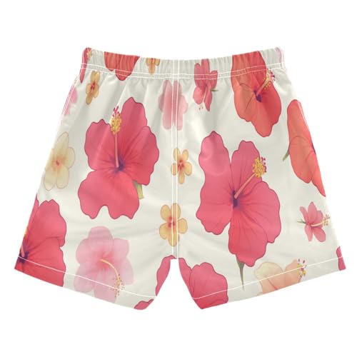 Boys Quick Dry Swim Trunks with Pockets Tropical Red Hibiscus Flower Beach Shorts for Kids, Toddler Swimsuit Boy2