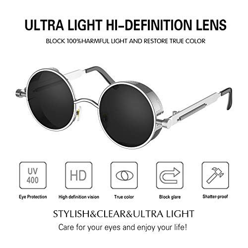 Image of PROUDDEMON Retro Gothic Steampunk Sunglasses for Women Men Round Lens Metal Frame