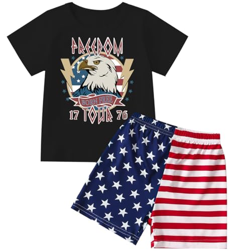 Image of Mrocioa Toddler Boy Summer Clothes 4th of July T Shirt American Flag Shorts Set Girl Stars Stripes Outfit