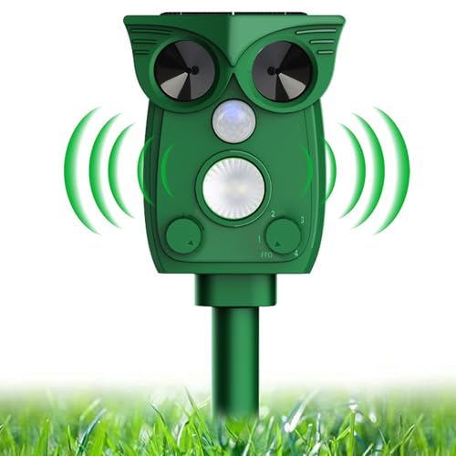 Cat Repellent for Gardens uk, 4 Adjustable Modes Ultrasonic Cat Repeller with PIR Motion Sensor & Flashing Light, Waterproof Solar Cat Repellent Ultrasonic for Cats, Dogs, Birds and Foxes
