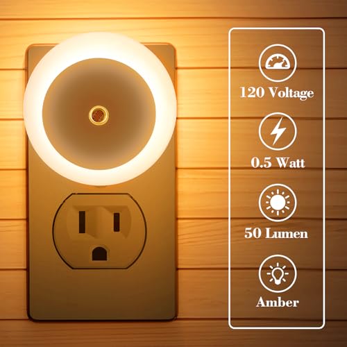 Image of KINUR 6 Pack Amber Night Light, LED Night Lights Plug into Wall with Dusk to Dawn sensors, Plug in Night Lights for Kids Room, Bedroom, Bathroom, Baby Nursery,Stair Lights, Hallway Light