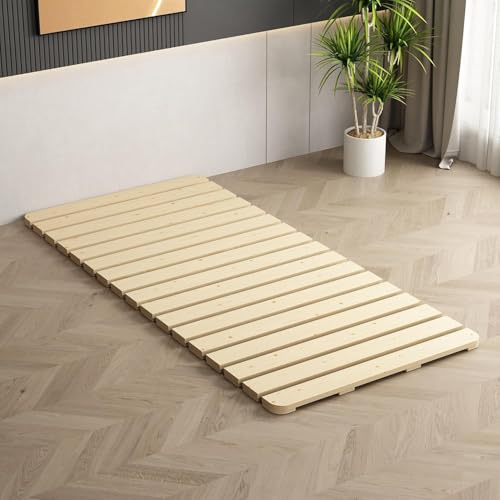 YGWBGA Folding Bed Frame, Wood Japanese Floor Bed, Natural Solid Wood Bed Frame, Roll-Type Slatted, Breathable Moisture-Proof Beds Plate, Roll-Up Slatted, 78.7