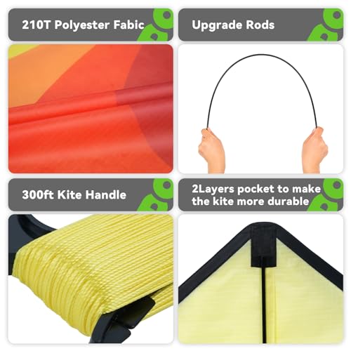 Doinfly Delta Kite for Kids & Adults, Extremely Easy to Fly Kite, Single Line Beach Kite with Winder for Family Outdoor Games & Activities (Rainbow)