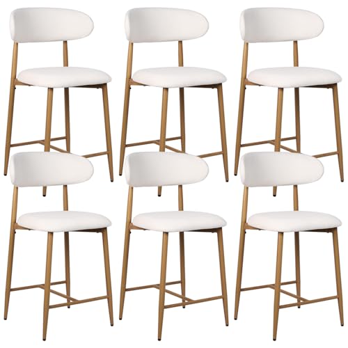 Image of ECHINGLEC Counter Height Bar Stools Set of 6, Upholstered Kitchen Bar Stools with Curved Back Support & Sturdy Metal Legs, Kitchen Stools for Kitchen Island, Home Bar (Beige)