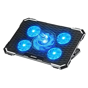 KYOLLY Upgrade Laptop Cooling Pad,Gaming Laptop Cooler with 5 Quiet Fans,2 USB Ports,5 Adjustable Stand Height,Blue LED Lights,for 15.6 Inch Laptops