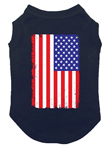 Tcombo Distressed American Flag Dog Shirt (Navy, Medium)