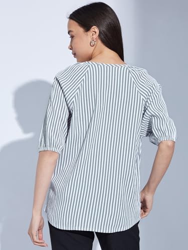 Image of Selvia Women Textured Crepe Printed Top Regular fit Shirt Style Top Round Neck Half Sleeve Stylish Top