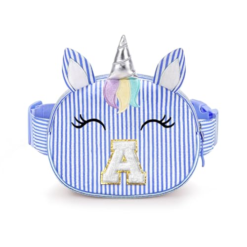YOOLIFE Initial Crossbody Bag Fanny Pack Belt Bag Unicorn Purse Gifts for 4 5 6 7 8 9 10 11 12 Year Old Girls Sister Daughter Friend Niece Unicorn Waist Bags Purse Blue A