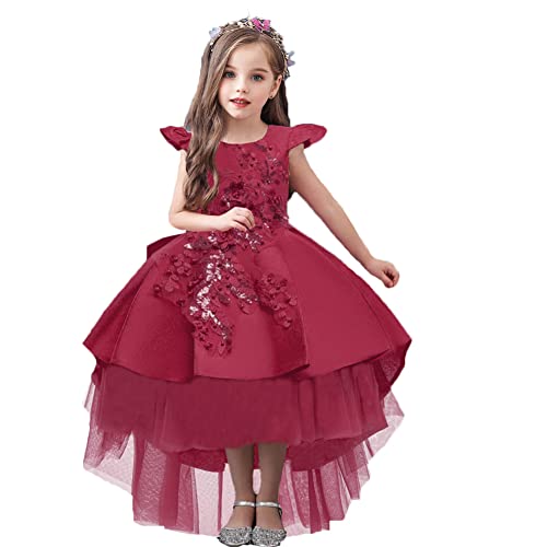 Vestidos de boda granate para niñas de 6 a 7 años bordados elegantes