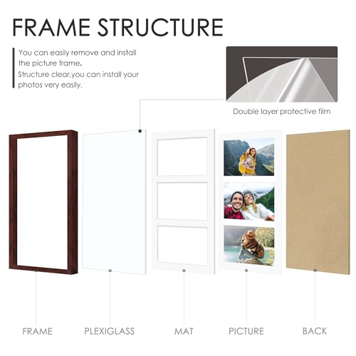 Image of DUENPY 8x14 Collage Picture Frame 4x6 Collage Picture Frame Displays Three 4x6 inch Photos or 8x14 (Without Mat) for Available Horizontal Wall Mounting Display and Vertical Redwood