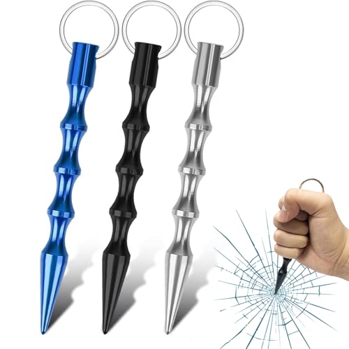 Portachiavi Autodifesa 3 Pezzi con Fischietto di Segnalazione, Bastoncino Antiscontro