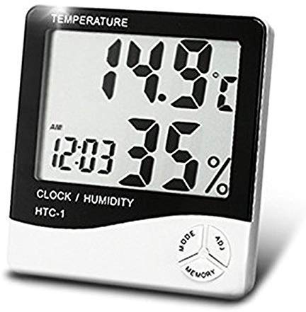 APURK SALES All in One HTC-1 Plastic Hygrometer Temperature Thermometer Humidity Meter with Time Alarm Clock with Big LCD Display (White)-picture-26