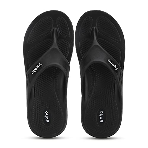 YOHO Drizzle Soft Slippers for Men | Mild Acupressure | Lightweight, Classic Black, UK 9