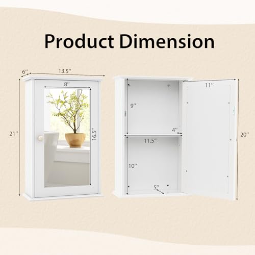 Tangkula AM0720HM Bathroom Medicine Cabinet With Mirror, Wall Mounted Single Mirror Door Storage Cabinet W/Adjustable Shelf thumb #2