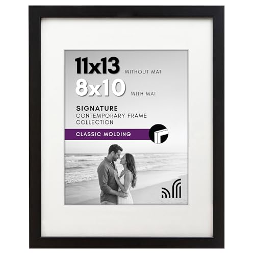 Americanflat 11x13 Picture Frame with Shatter-Resistant Glass - Use as 8x10 Frame with Mat or Display 11x13 Photo Without Mat - Signature Collection - Picture Frames for Wall Display - Black