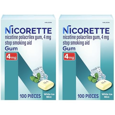 Nicorette Nicotine Gum Stop Smoking Aid, 4 mg, White Ice Mint Flavor - 100 Count (Pack of 2) Cover