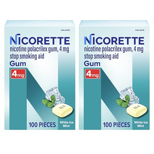 Nicorette Nicotine Gum Stop Smoking Aid 4 mg White Ice Mint Flavor - 100 Count (Pack of 2)