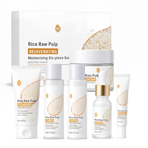 Rice Skin Care Set for Teen Girls & Women – 6-Piece Facial Care Kit with Rice Extract, Anti-Aging, Moisturizing & Nourishing Teenage Skincare Gift Set for Glass Glowing, Hydrated Skin