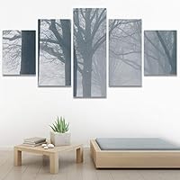SIGNWIN 5 Panel Canvas Wall Art Foggy Trees for Home Decorations Ready to Hang - 60