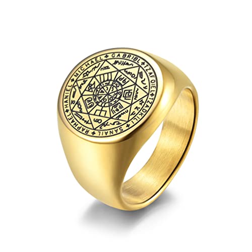 YAHOYA La Llave de los Anillos de Salomón Acero Inoxidable El Sello de los Siete arcángeles Amuleto de Anillo Acero Titanio Masculino Joyería