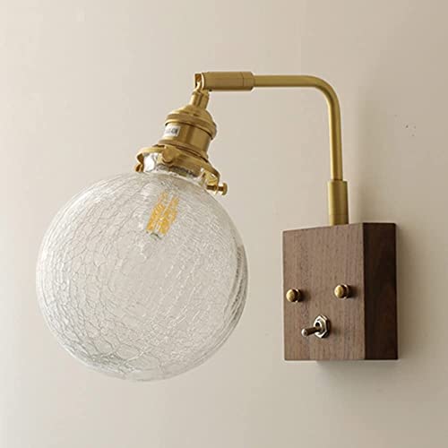 Aplique de pared retro de latón sólido y cristal E27 para pasillos y estudios