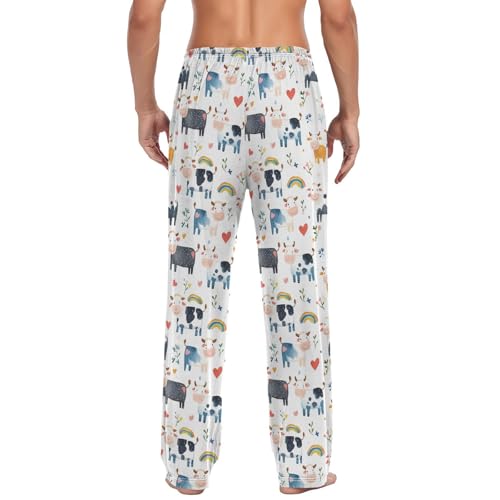Vdsrup Men's Pajama Pants Cute Cow Watercolor Pajama Pants for Men PJs Bottoms Drawstring Pockets Sleep Lounge Pants S2