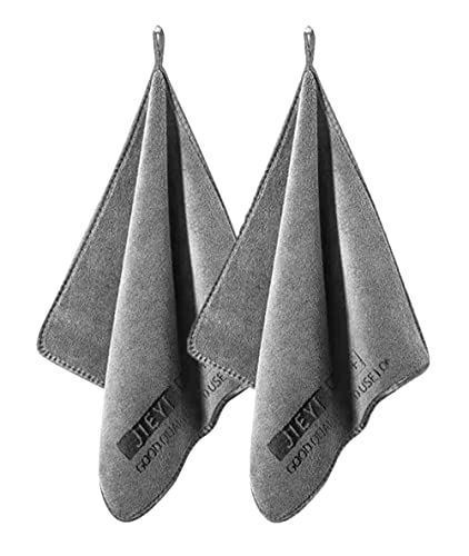 Image of 340 GSM Microfiber Cleaning Cloth Grey Ultra Absorbent Towels Multi-Surface Microfiber Cleaning Cloths Premium Microfiber Towels for Cleaning Glass, Kitchens, Automotive (30 * 30CM,Set of 2)