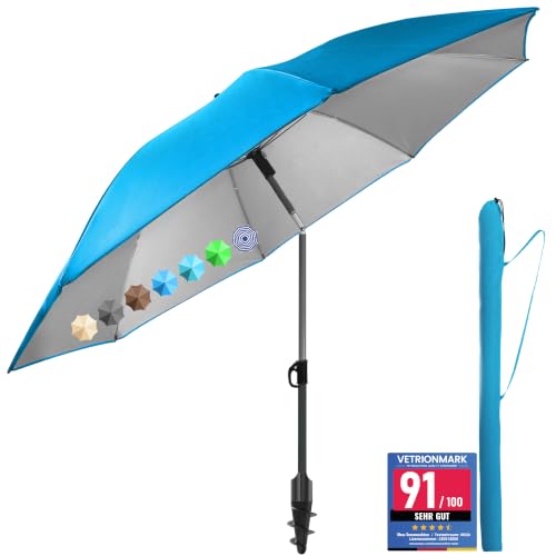 Menz Sonnenschirm Strand - UPF 50+ Sonnenschutz Strand Strandschirm Ø 180 cm Sonnenschirm mit Schutzhülle Strandschirm windfest stabil Fb. Blau