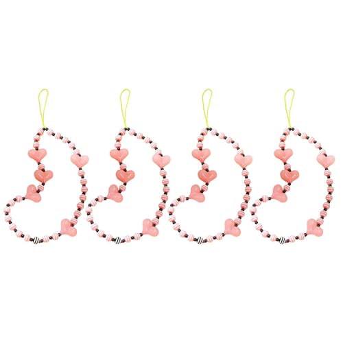 Staqlo 4PCS Handmade Heart Beads Phone Charm - Cute Colorful Phone Bracelet Lanyards and Wrist Straps zlax-1111