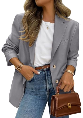 PRETTYGARDEN 2026 Blazers for Women Business Casual Long Sleeve Lapel Open Front Suit Jacket Work Blazer with Pockets (Grey Large)
