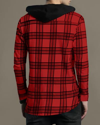 Image of Noble Monk Men's Cotton Blend Hooded Neck Full Sleeve Shirt | Regular Fit | Checkered Pattern | Casual Shirt