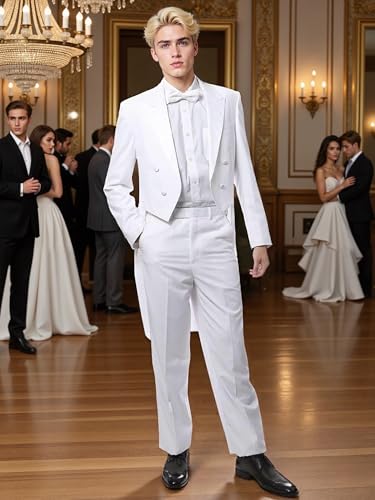 Mens Tuxedo Suits 2 Piece Slim Fit Tailcoat Suit for Wedding Prom Concert Double Breasted Swallow Tail Jacket Pants3