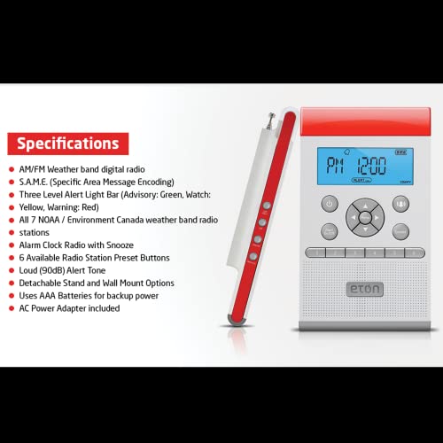 Eton - American Red Cross Zoneguard Weather Radio, White, Siren/Buzzer (90Db), 3 Color Led Alert Light Bar, Lcd Display, Detachable Stand, Ac Power Adapter, Aa Battery Operated #TOP3