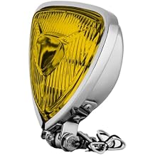 Motorcycle Headlight, Custom Triangle High Low Beam Headlamp, Upgraded Bikes Chrome Front Light Universal Fit Chopper Cafe Racer Bobber Harley Springers Triumph - Bottom Mount Amber Lens